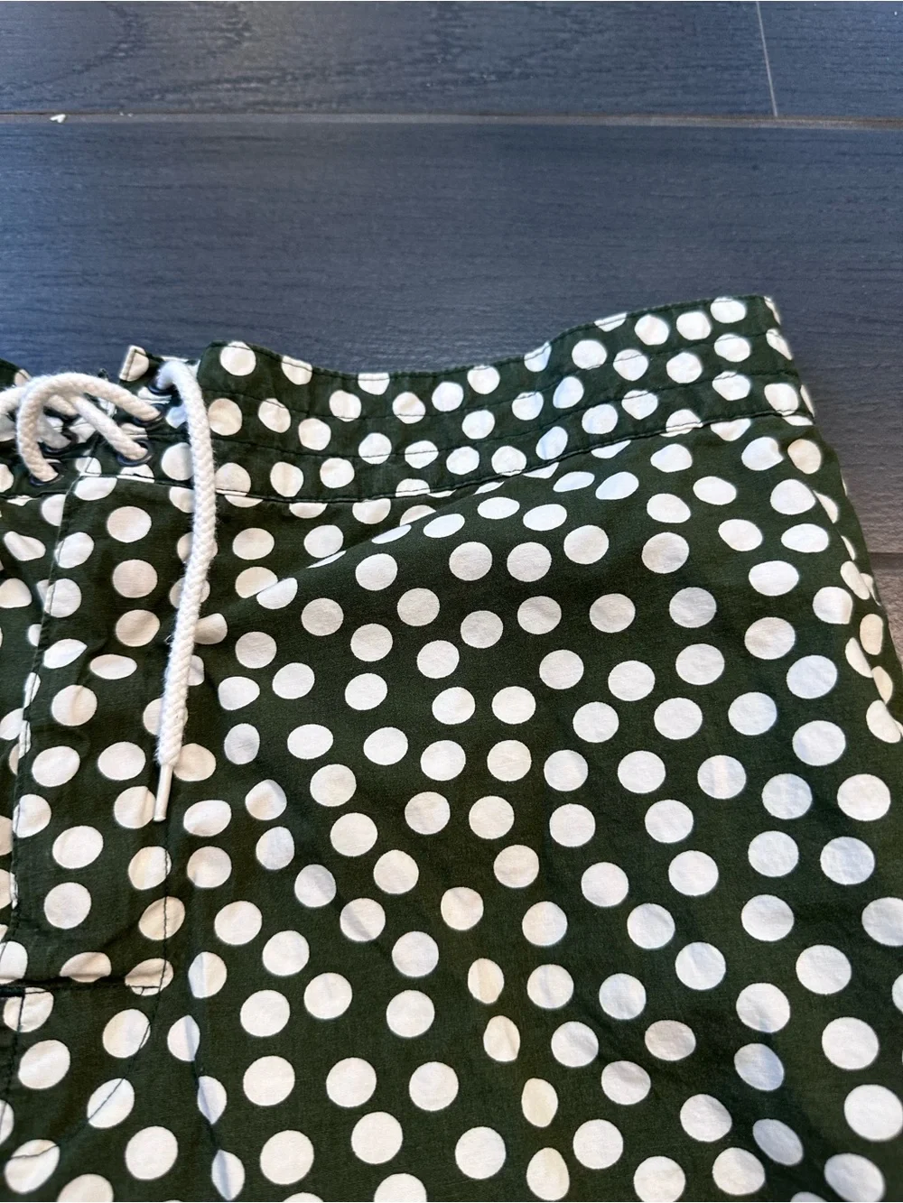 J. Crew Men’s Olive Green & White Polka Swim Trunks